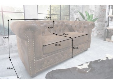 SOFA 2-OSOBOWA CHESTERFIELD BRĄZOWA 150 CM