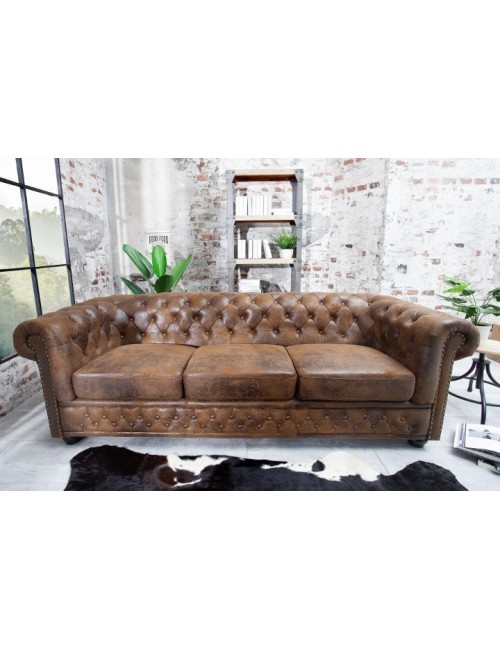 SOFA 3-OSOBOWA CHESTERFIELD BRĄZOWA 205 CM