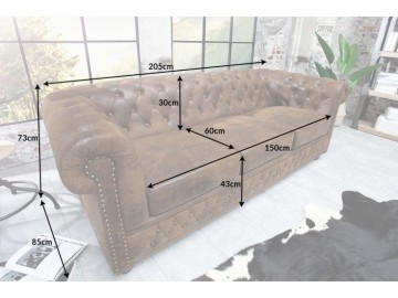 SOFA 3-OSOBOWA CHESTERFIELD BRĄZOWA 205 CM