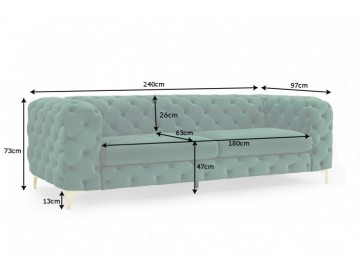 SOFA 3-OSOBOWA MODERN BAROCK ZIELONA 240 CM