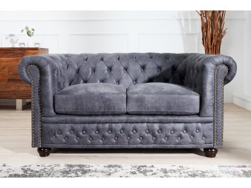 SOFA 2-OSOBOWA CHESTERFIELD CIEMNOSZARA 150 CM