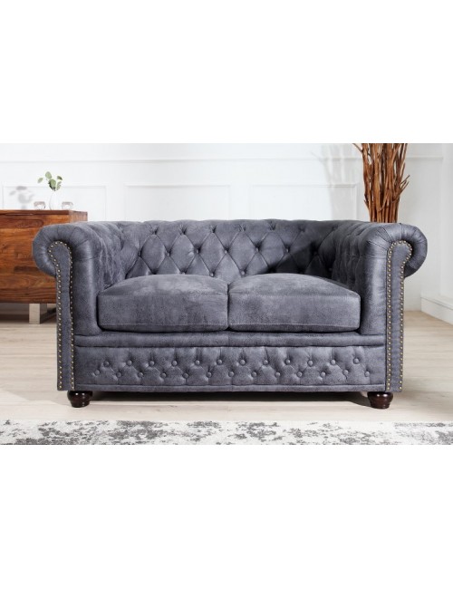 SOFA 2-OSOBOWA CHESTERFIELD CIEMNOSZARA 150 CM