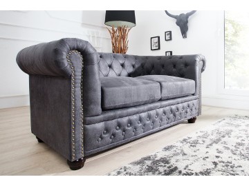 SOFA 2-OSOBOWA CHESTERFIELD CIEMNOSZARA 150 CM