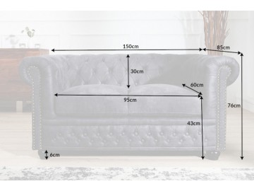 SOFA 2-OSOBOWA CHESTERFIELD CIEMNOSZARA 150 CM