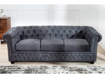 SOFA 3-OSOBOWA CHESTERFIELD CIEMNOSZARA 210 CM