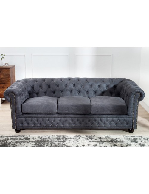 SOFA 3-OSOBOWA CHESTERFIELD CIEMNOSZARA 210 CM