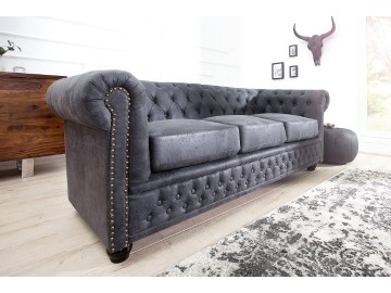 SOFA 3-OSOBOWA CHESTERFIELD CIEMNOSZARA 210 CM