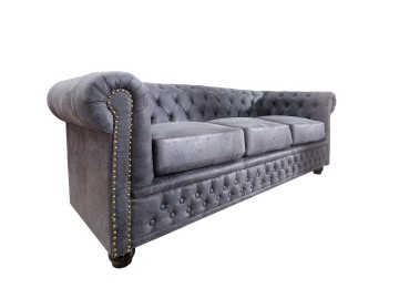 SOFA 3-OSOBOWA CHESTERFIELD CIEMNOSZARA 210 CM