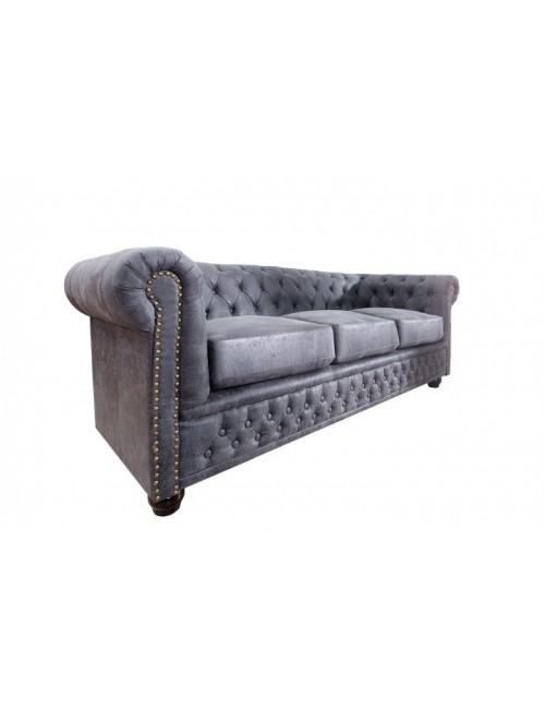 SOFA 3-OSOBOWA CHESTERFIELD CIEMNOSZARA 210 CM