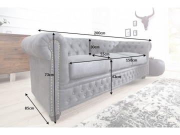 SOFA 3-OSOBOWA CHESTERFIELD CIEMNOSZARA 210 CM