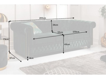 SOFA 3-OSOBOWA CHESTERFIELD ZIELONA 205 CM