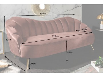 SOFA 3-OSOBOWA ARIELLE RÓŻOWA 220 CM