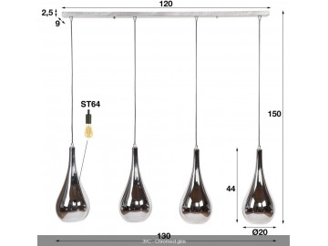 LAMPA WISZĄCA DROPPE SZKLANA CHROM IV