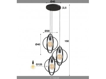 LAMPA WISZĄCA LUI 40 CM METALOWA CIEMNOSZARA