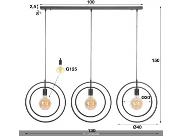 LAMPA WISZĄCA LUI 130 CM METALOWA CIEMNOSZARA