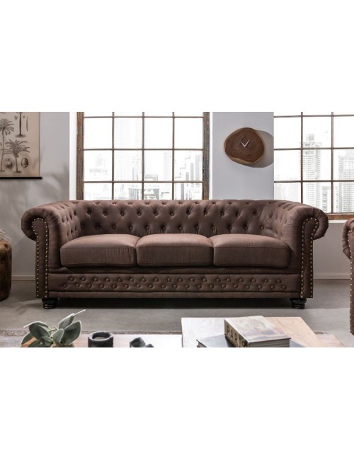 SOFA 3-OSOBOWA CHESTERFIELD BRĄZOWA 210 CM