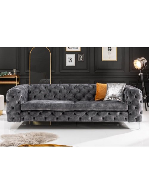 SOFA MODERN BAROCK 240 CM AKSAMIT SZARY