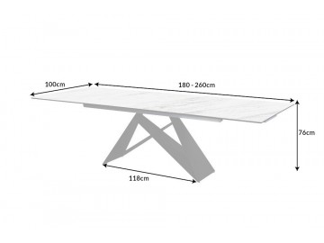 STÓŁ ROZKŁADANY PROMETEUSZ 180-260X100 CM MARMUR BIAŁY