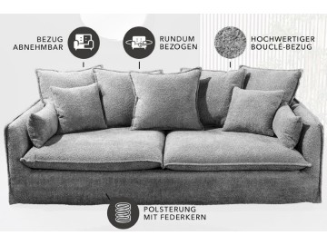 SOFA HEAVEN 200X105 CM BOUCLE SZARY