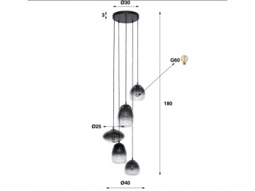 LAMPA WISZĄCA CLAUS 180 CM SZKŁO DYMIONE