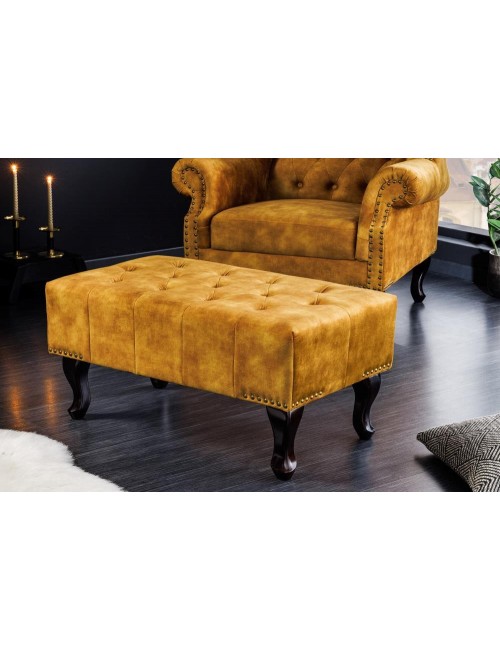 PUF CHESTERFIELD 80X45 CM WELUR MUSZTARDOWY