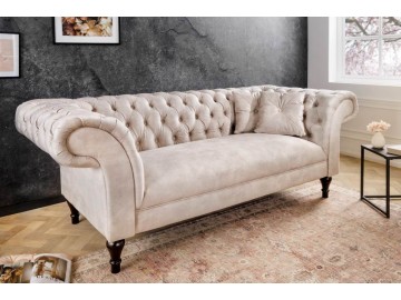 SOFA PARIS CHESTERFIELD 225X98 CM WELUR BEŻOWA