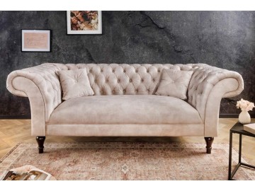 SOFA PARIS CHESTERFIELD 225X98 CM WELUR BEŻOWA