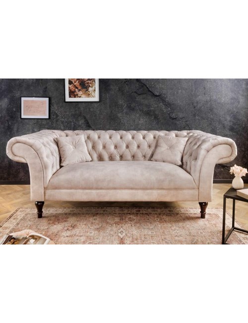 SOFA PARIS CHESTERFIELD 225X98 CM WELUR BEŻOWA