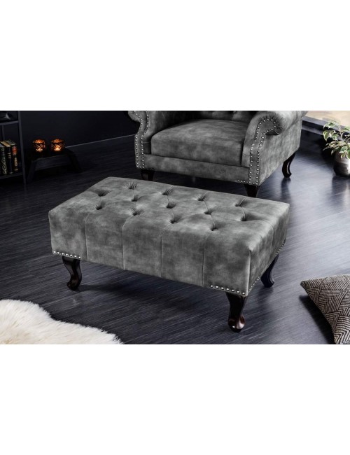 PUF CHESTERFIELD 80X45 CM WELUR ANTRACYTOWY