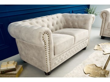 SOFA CHESTERFIELD 2-OSOBOWA WELUR BEŻOWY