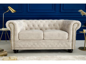 SOFA CHESTERFIELD 2-OSOBOWA WELUR BEŻOWY