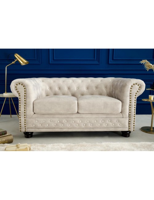 SOFA CHESTERFIELD 2-OSOBOWA WELUR BEŻOWY