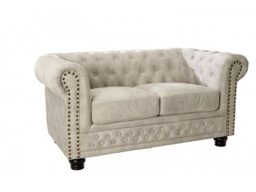 SOFA CHESTERFIELD 2-OSOBOWA WELUR BEŻOWY