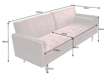 SOFA ROZKŁADANA COUTURE 196 CM WELUR RÓŻOWY