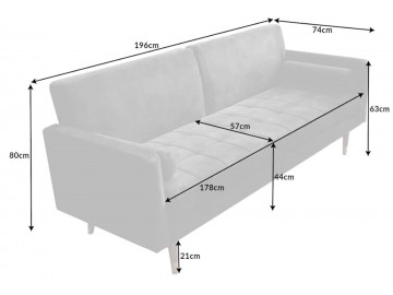 SOFA ROZKŁADANA COUTURE 196 CM WELUR SZARY