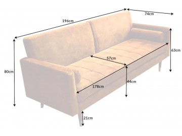 SOFA ROZKŁADANA COUTURE 196 CM WELUR MUSZTARDOWY