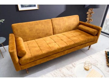 SOFA ROZKŁADANA COUTURE 196 CM WELUR MUSZTARDOWY