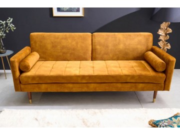 SOFA ROZKŁADANA COUTURE 196 CM WELUR MUSZTARDOWY