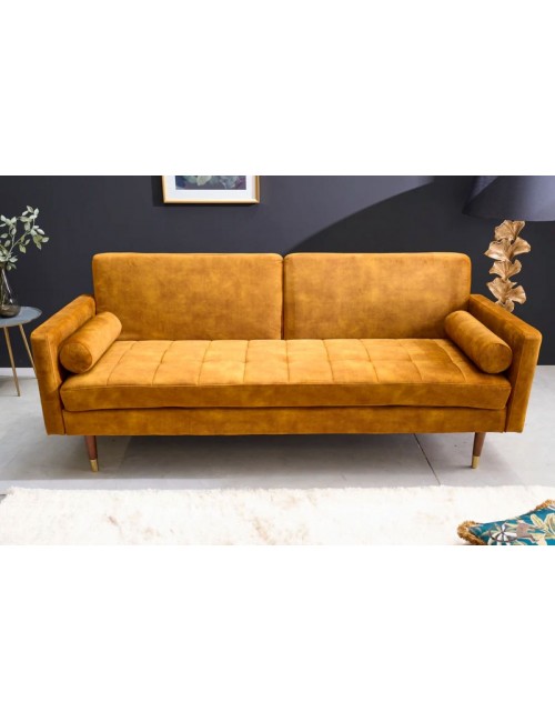 SOFA ROZKŁADANA COUTURE 196 CM WELUR MUSZTARDOWY