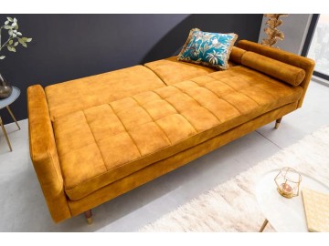 SOFA ROZKŁADANA COUTURE 196 CM WELUR MUSZTARDOWY